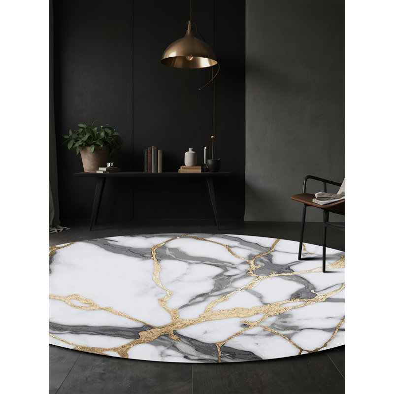 Machine Washable Gray Area Rug, Round 8'