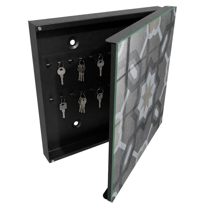 Key cabinet for home, Opens to the left, 30x30x5, White, Geometric patterns with elegant symmetry, 