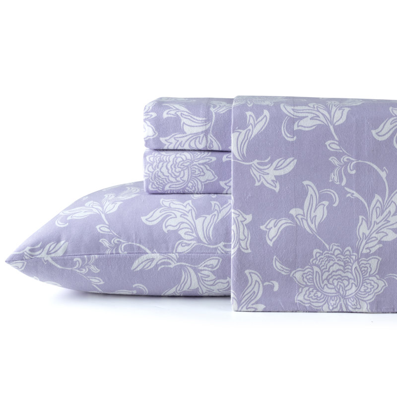 Pointehaven 180 GSM Brushed Cotton Flannel Deep Pocket Sheet Set Twin Lilac Bloom, Lilac Bloom, Twin