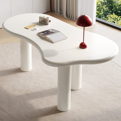 Cloud-Shaped Cream White Dining Table (1.58m) - Sturdy & Stable Desk for Home Office and Dining Use
