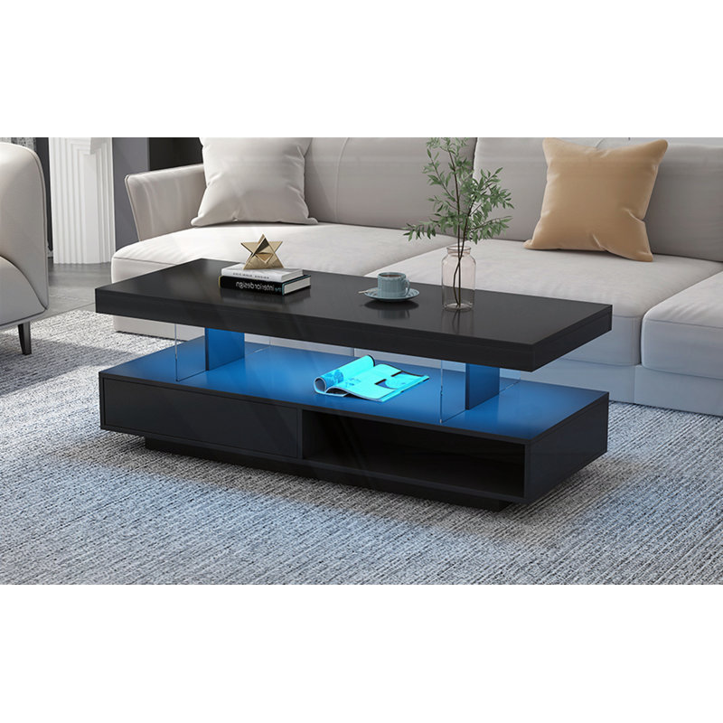 Modern Centre Table with 2 Drawers and Display Shelves, Black