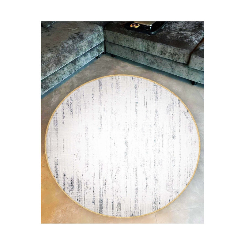 Tapis rond rond blanc tissé lavable à la machine, Sous-tapis rond 3 pi 3 po inclus