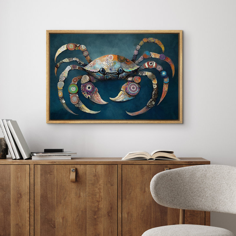 Reproduction d'art encadrée sur toile - Crabe rétro, salon, décoration côtière, Naturel, H 24 po x l 36 po
