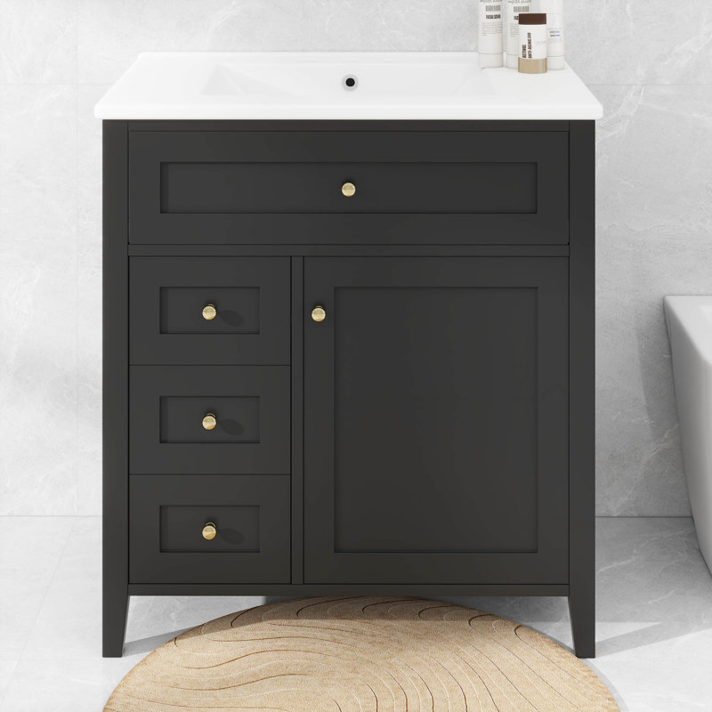 Meuble-lavabo de 30 pouces avec lavabo, armoire moderne avec tiroirs et tablette réglable, Noir