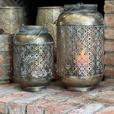 17" Golden Metal Temple Candle Lanterns