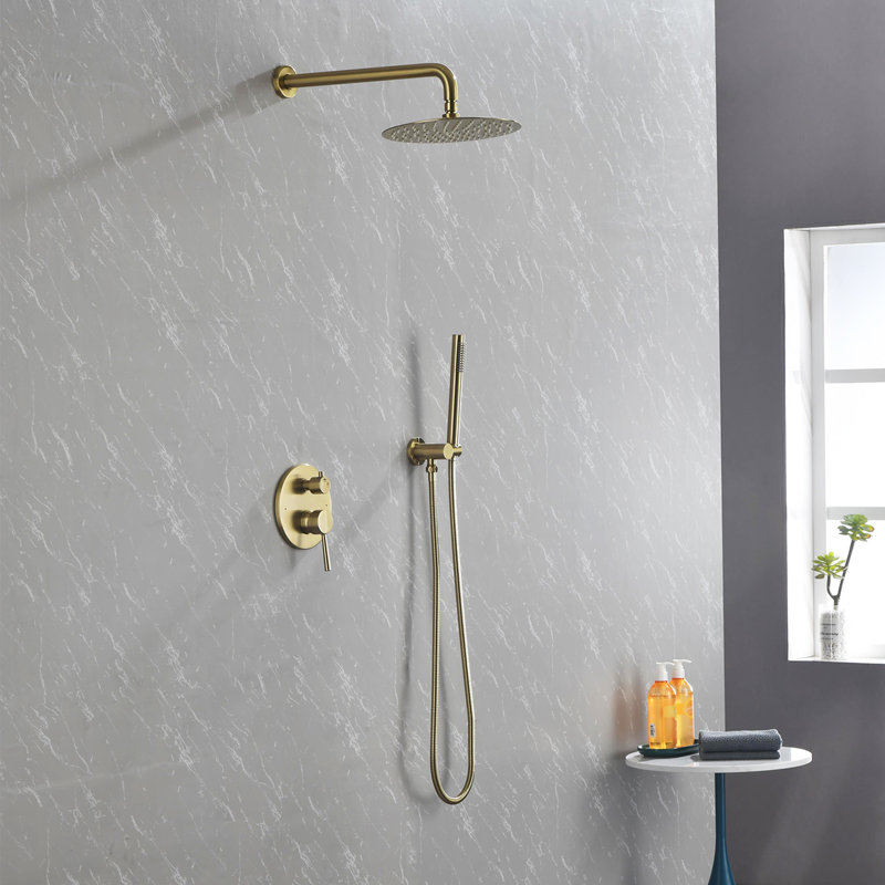 Topcraft 10 Inch Brushed Gold Complete Shower System with Rough-In Valve