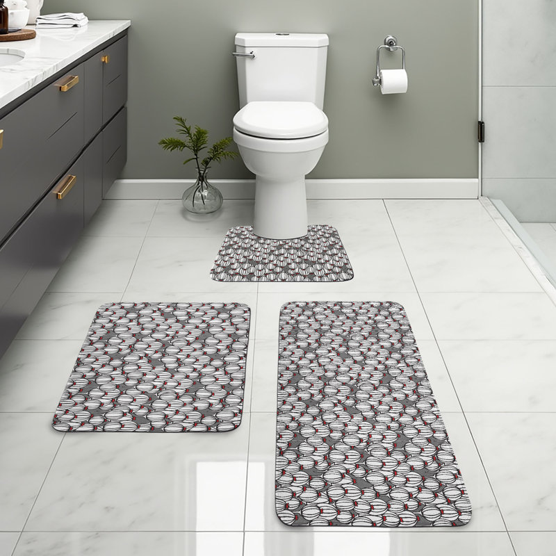 Ensemble de tapis de salle de bain Botanical 3 pièces en U et tapis rectangulaires gris anthracite