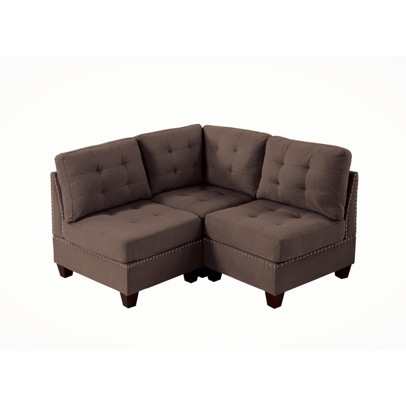 Glendel Upholstered L-Shaped Sectional, Coffee 100% Linen