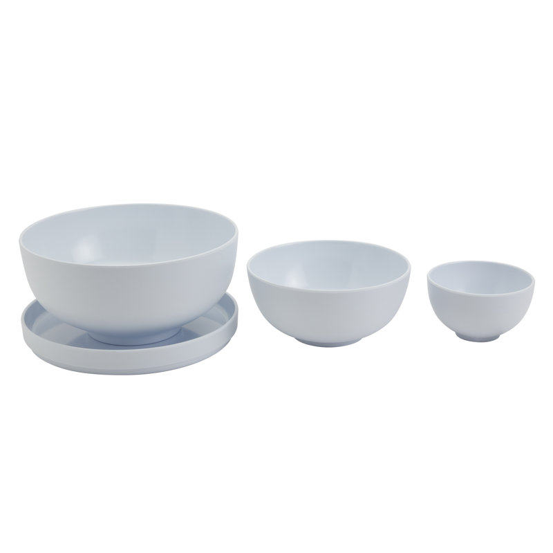 Ensemble de 4 bols en mélamine avec plaque / couvercle INFUSE, Blanc