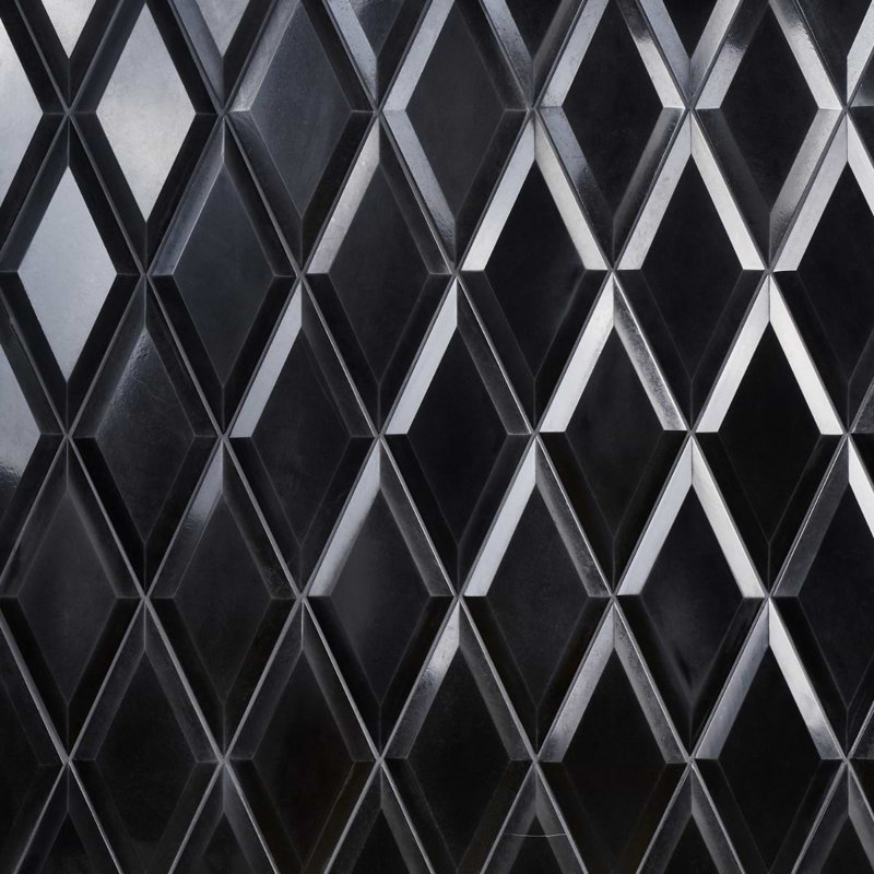 Basque White Jade 6X12 Beveled Polished Marble Tile, Black