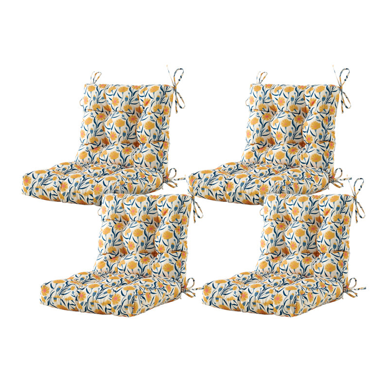 Outdoor 4'' Seat / Back Cushion, Yellow/Blue Floral
