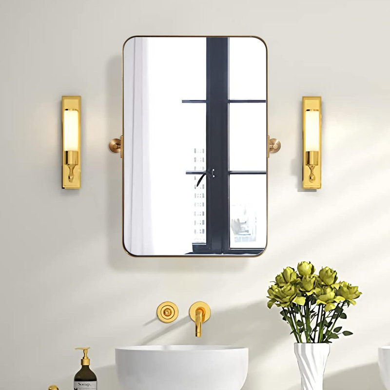 Contemporary Pivot Bathroom Vanity Mirror with Adjustable Tilt | Stainless Steel Frame, 30" x 20", Brushed Gold