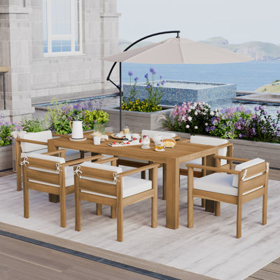 Ensemble repas 7 pièces pour patio avec table de 72,8 po et coussins amovibles pour l'extérieur Mocha