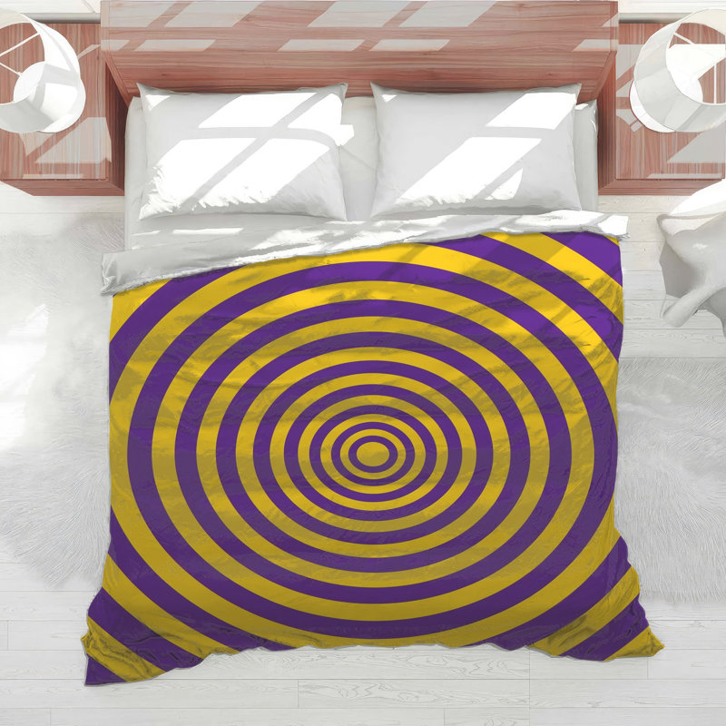 Édredon cercles concentriques mauves et jaunes, Très grand lit