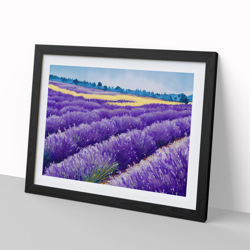Lavender Field Watercolour Vol.3 - Single Picture Frame Painting, Black Framed, 25cm H x 34cm W x 2cm D