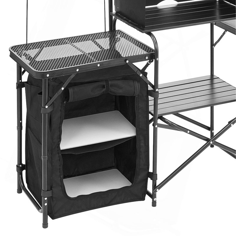 Camping Kitchen Table Portable Outdoor Cook Station Storage Windshield Aluminum