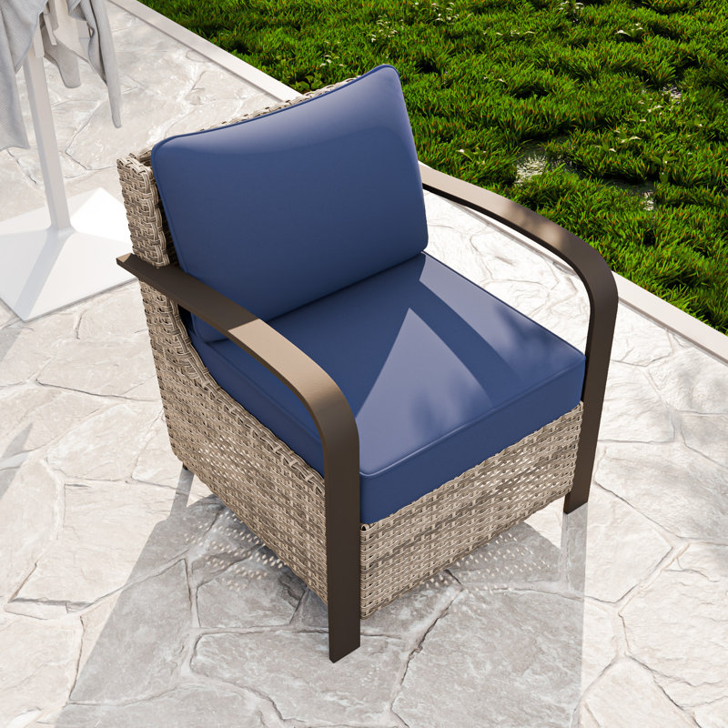 Chaise de patio en osier avec coussins, Bleu foncé