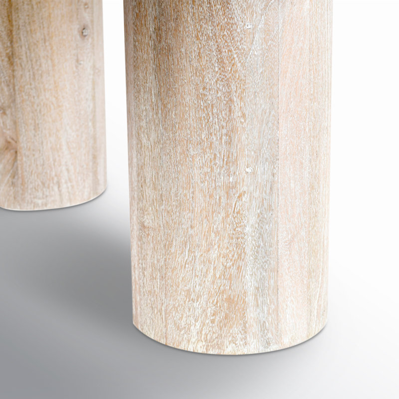 Table basse ronde en bois massif Columnia, Blanc délavé