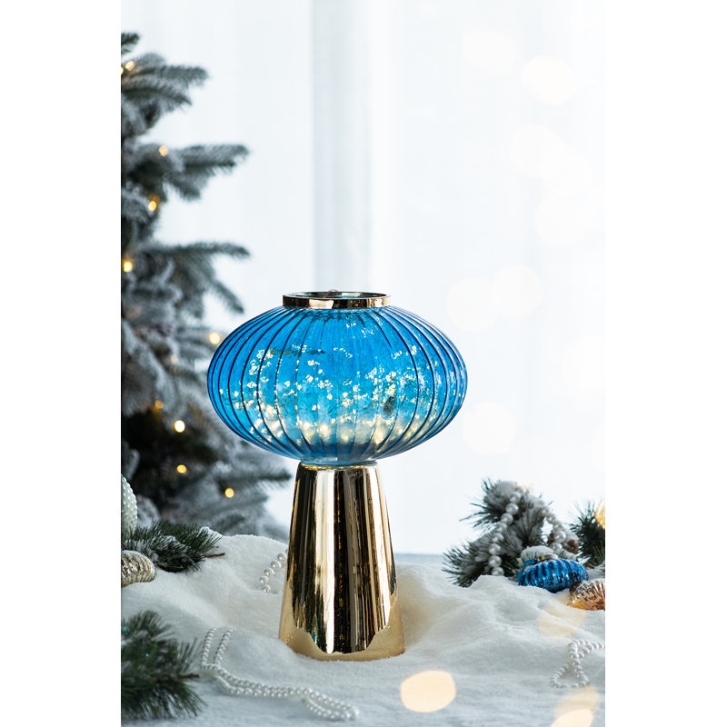 Galust Handmade Glass Table Vase, Blue/Gold, 15.2" H x 10.6" W x 10.6" D