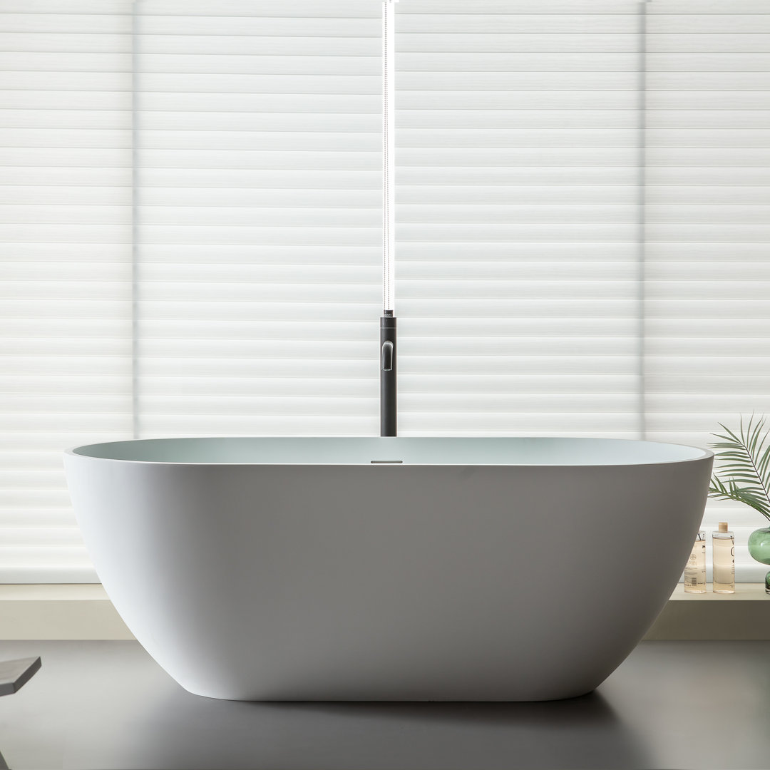 59'' x 29'' Freestanding Soaking Solid Surface Bathtub in White SJ STAR&JANE 