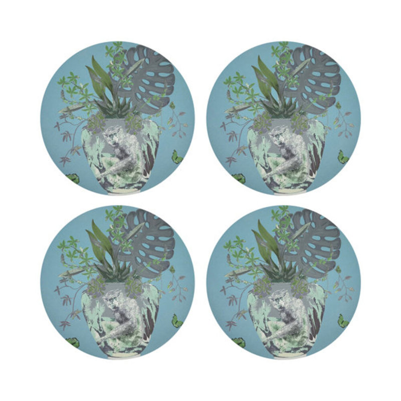 Monkey Large Jungle Vegan Leather Round Coasters, Bedford
