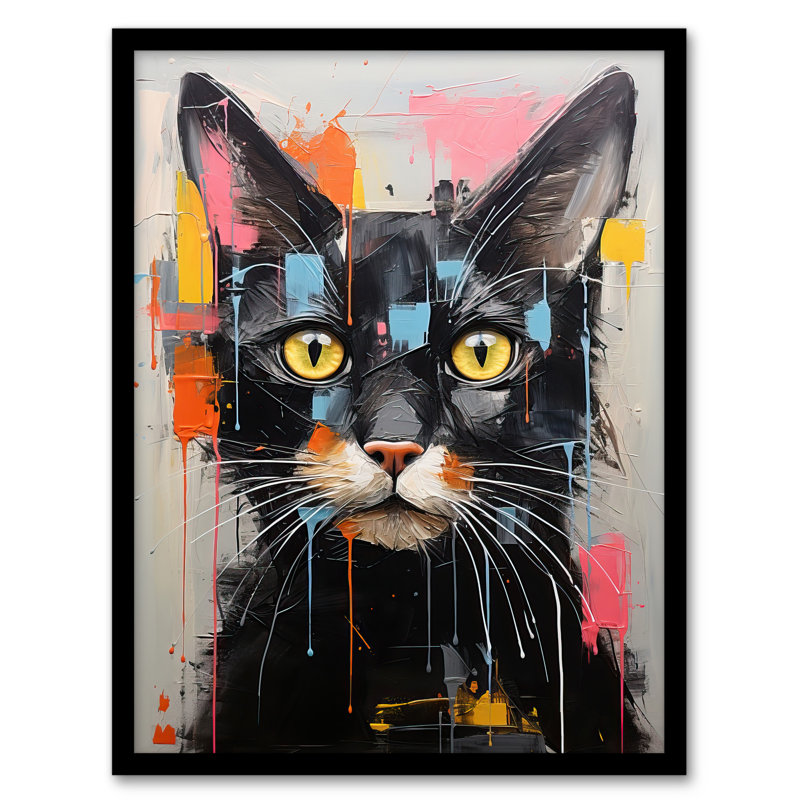 Messy Black Cat Fun Bright Pet - Single Picture Frame Print
