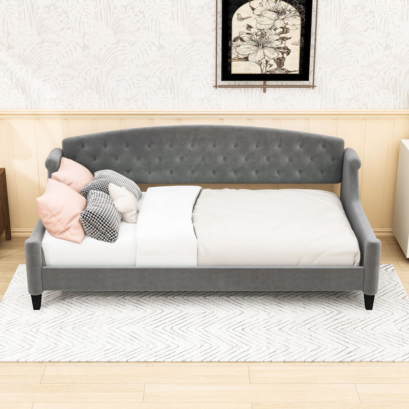 Twin Upholstered Daybed with Tufted Button Design, Gray