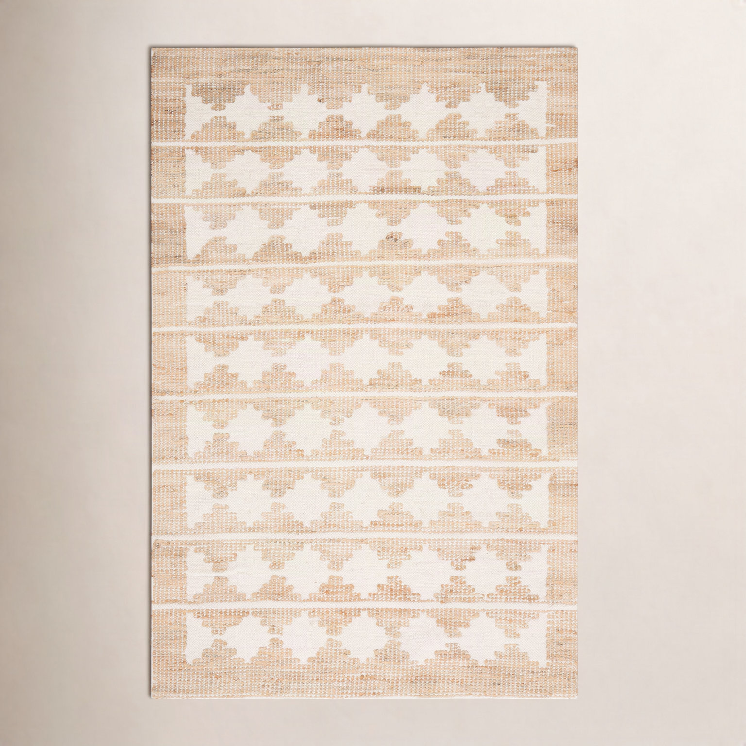 Ivory Natural Hand-Loomed Jute Wool Rug, Rectangle 6' x 9'