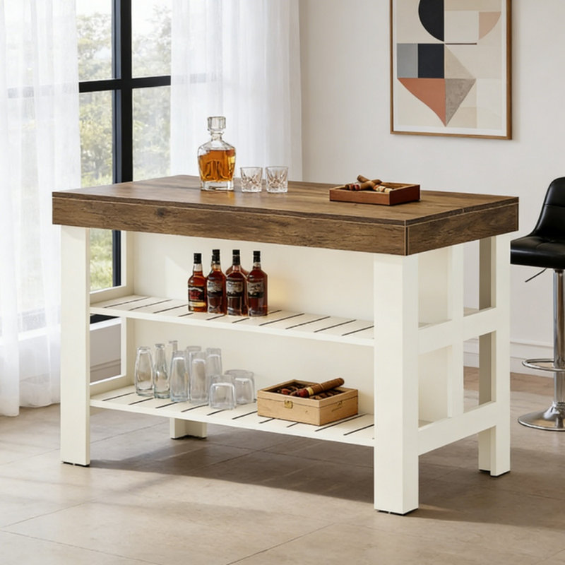 Bar Table - Engineered Wood - 1 Piece - Bar Table - Brown - Multi-Tier Storage