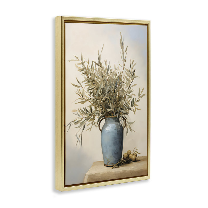 «Rustic Pottery Plant», toile flottante encadrée par Petals Prints Design, Cadre flottant métallique doré, H 31 po x l 21 po