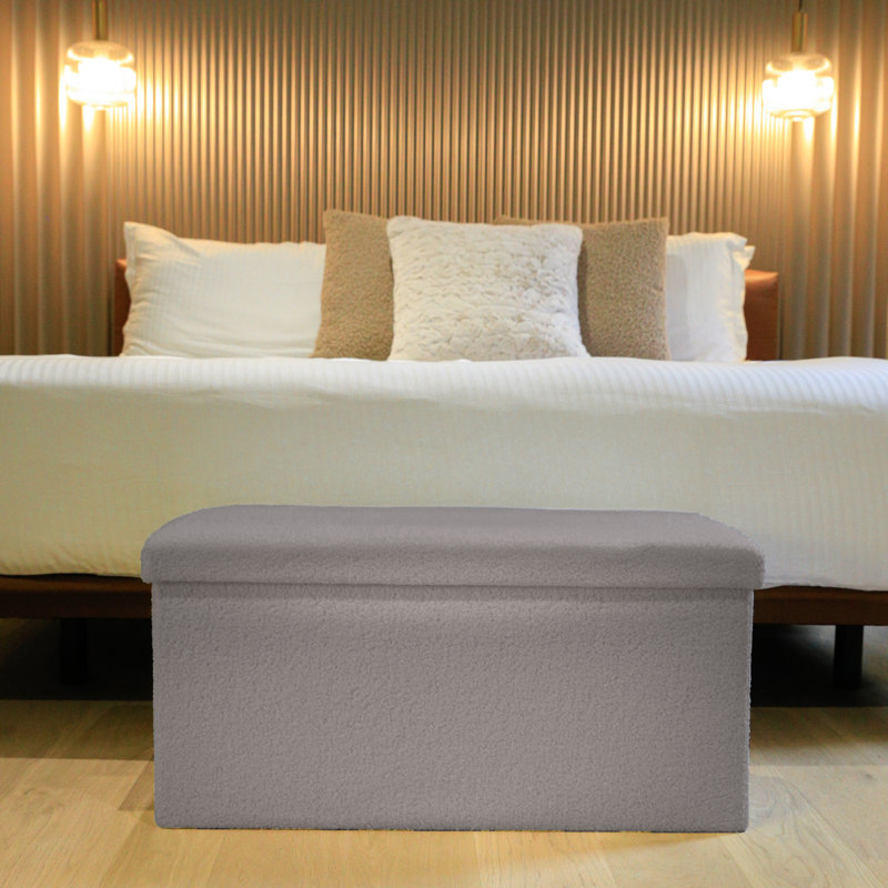 Go-Poufs Knock-Down Rectangular Teddy Boucle Storage Ottoman | 30"x15"x15" |, Gray Cotton Blend