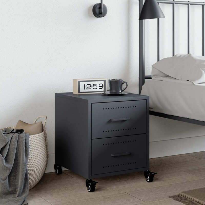 Angala 36 cm W Steel Bedside Table, Anthracite