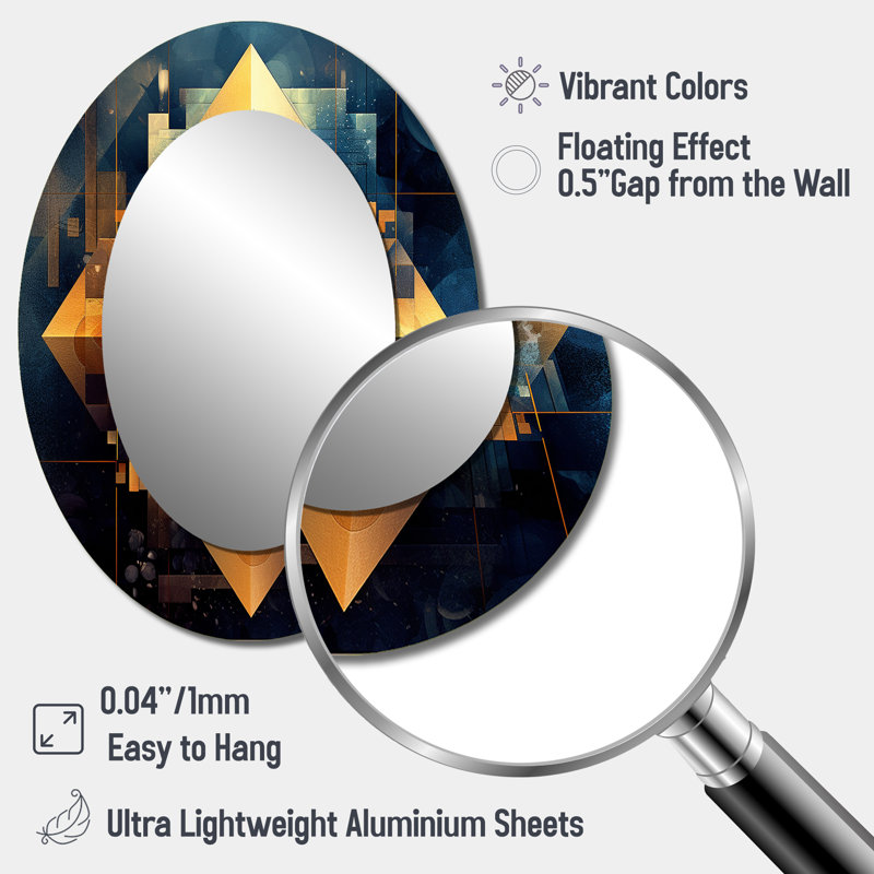 Gold Cubist Visions III - Modern Oval Wall Mirror, 40" x 30"
