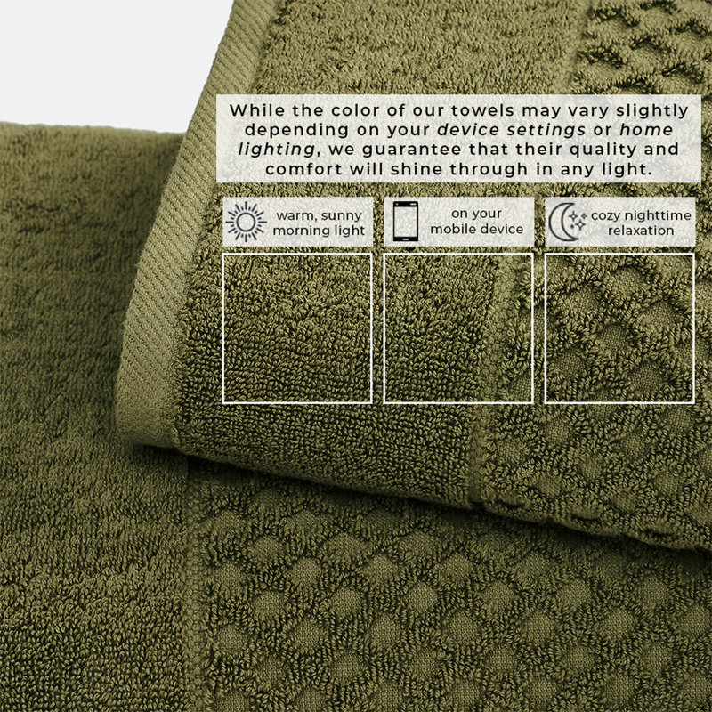 Ultra-Soft & Absorbent 100% Cotton Towel Set, Olive Diamond, 6 Piece Set (Bath Sheet + Hand Towel + Washcloth)