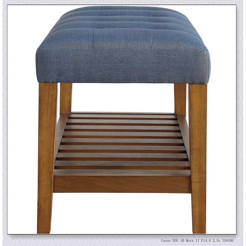 Banc rembourré capitonné bleu clair et chêne