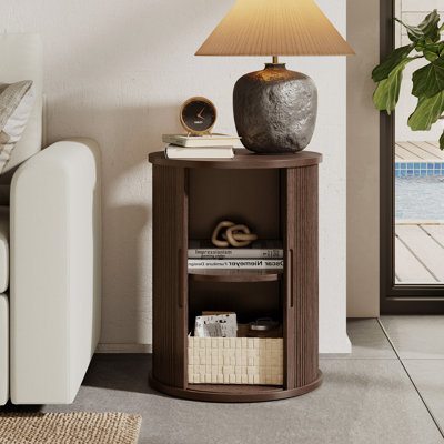Table de bout ronde cannelée avec rangement Leathia (1 pièce)