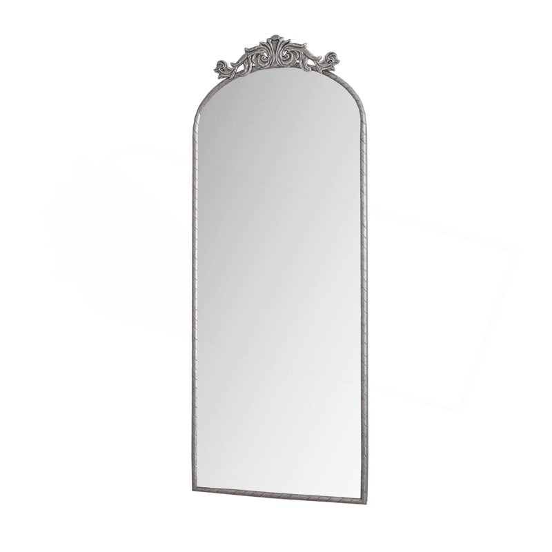 Arched Full Body Mirror With Vintage Ornate Carved Applique On Top And Bottom, Hanging Wall Mounted Mirror, For Living Room Bedroom Retro Home Decor Mirror