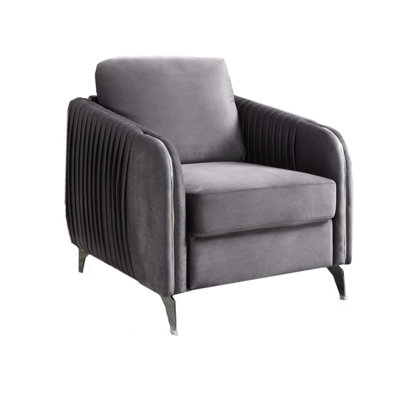 Velvet Modern Chic Accent Armchair with Channel-Quilted Design