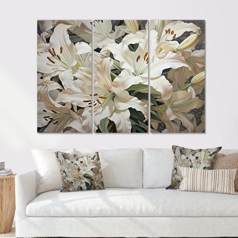 «White Lilies In Bloom Beauty III», ensemble d'art sur toile, H 28 po x l 36 po x P 1 po, Toile tendue