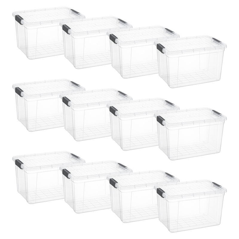  Clear Storage Boxes with Lids, 14.25 Quart Plastic Container Bins for Organizing, Stackable Crates, BPA Free, Non Toxic, Odor Free, Organizers for Home, Office, School, and Dorm, 10 Pack