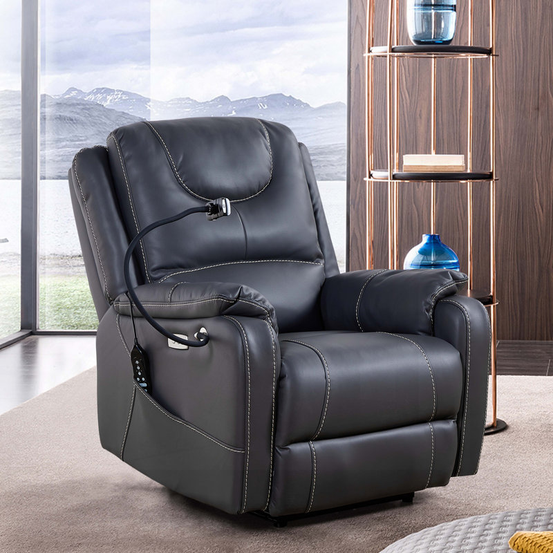 Fauteuil inclinable électrique en cuir Cooperman, Noir, noir, noir, noir