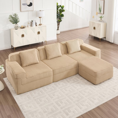Canapé modulaire en L à 3 places avec siège profond, canapé modulaire Cloud avec coussins décoratifs et repose-pieds mobile, idéal pour les réunions de famille