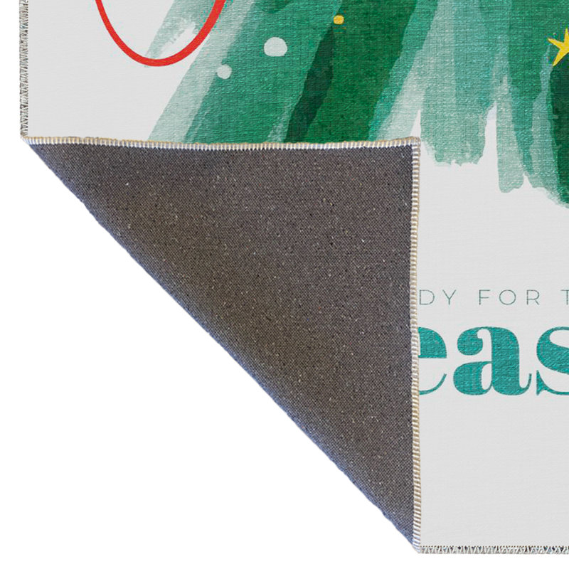 Tapis vert et beige à motif d'arbre à motif de Noël «Season», Rectangle 3 pi 9,81 po x 4 pi 11,06 po