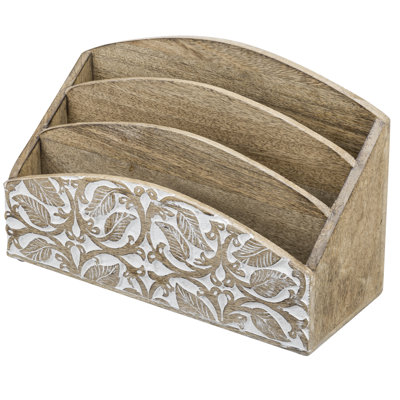 Cerasela Mango Wood Mail Sorter Desk Organizer