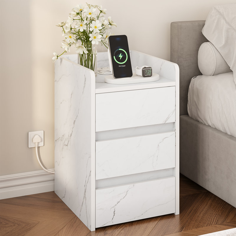 35cm W Bedside Table, White Marble