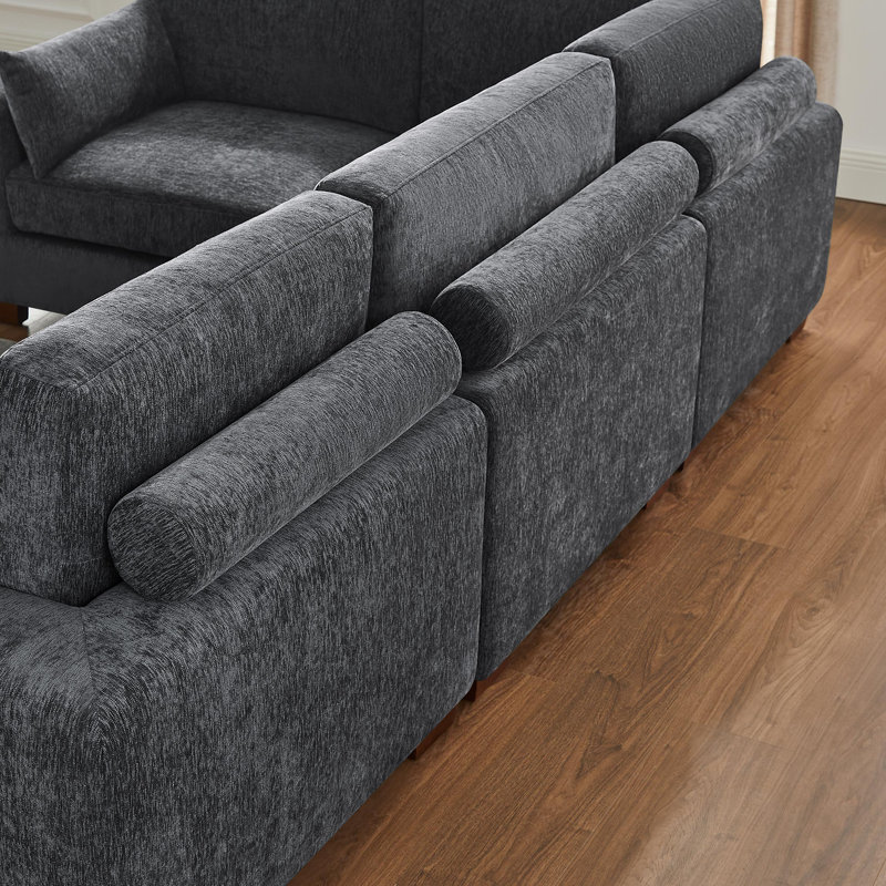 Canapé modulaire rembourré avec repose-pieds 8 pièces Chayten, Polyester gris