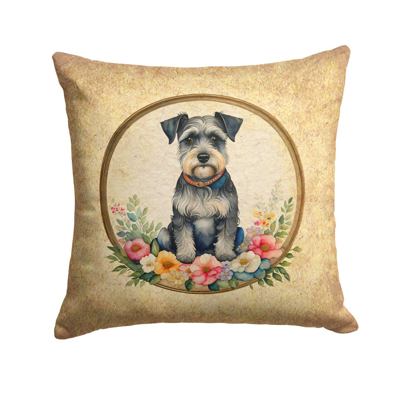 Coussin décoratif en tissu Schnauzer and Flowers, H 14 po x l 14 po x P 3 po