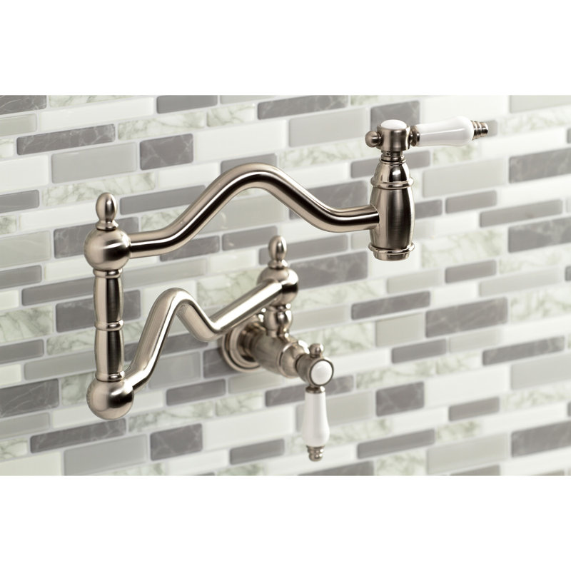 Kingston Brass Bel-Air Two-Handle 1-Hole Wall Mount Pot Filler Faucet, Brushed Nickel