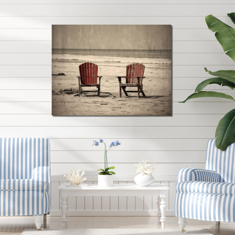 Ocean View Chairs II, reproduction d'art sur toile, 24" H x 32" W, Toile tendue