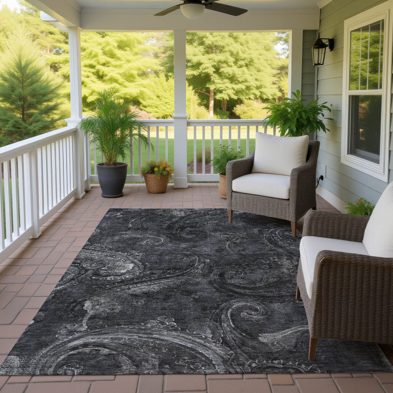 Machine Washable Indoor/Outdoor Chantille ACN2748 Paisley Rug, Charcoal, 10' x 14'